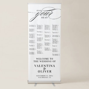 Alphabetical Calligraphy Wedding Seating Chart Retractable Banner