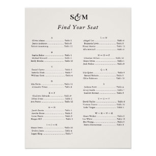 Alphabetical Classic Monogram Ivory Seating Chart