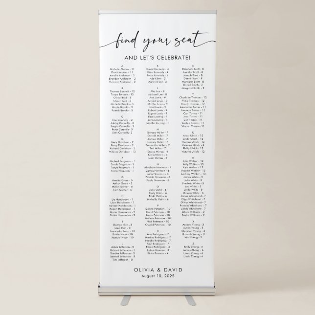 Alphabetical Find Your Seat Seating Chart Retractable Banner (Front)