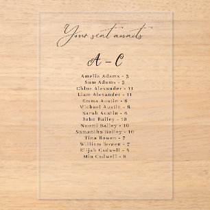 Alphabetical Guest List Acrylic Seating Card Invitations