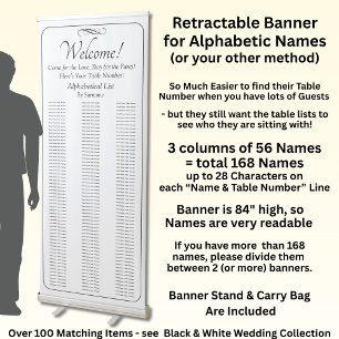 Alphabetical Guest Seating Table Chart, Retractable Banner