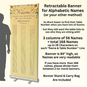 Alphabetical Guest Seating Table Chart, Retractable Banner