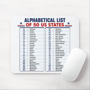 Alphabetical List of 50 US States List Chart - USA Mouse Mat