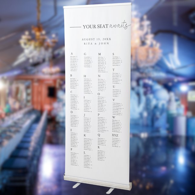 Alphabetical Modern Wedding Large Seating Chart Retractable Banner (Creator Uploaded)