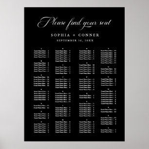 Alphabetical Order Black Wedding Seating Chart 