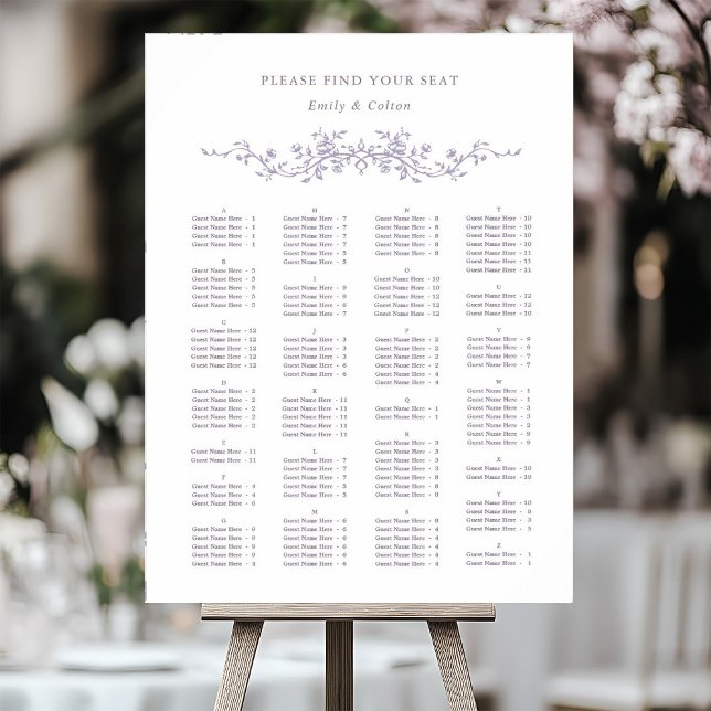 Alphabetical Order Lavender Wedding Seating Chart (Creator Uploaded)
