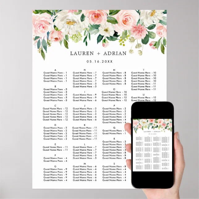 ALPHABETICAL ORDER Wedding Seating Chart | Zazzle