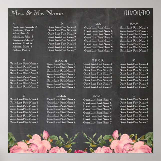 Alphabetical seating chart (Front)