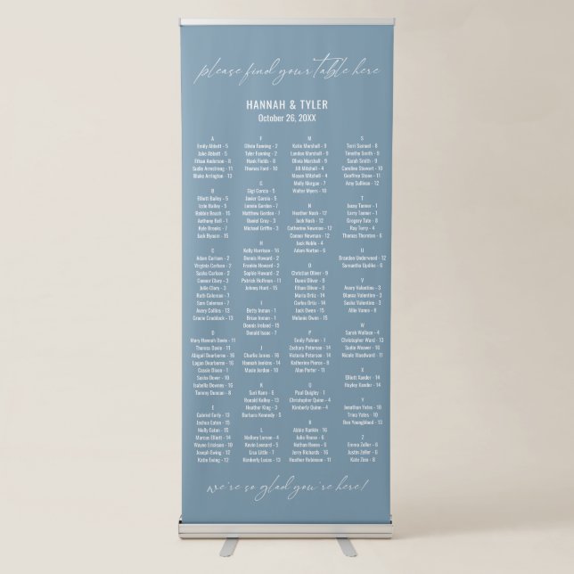 Alphabetical Seating Chart 128 Names Dusty Blue Retractable Banner (Front)