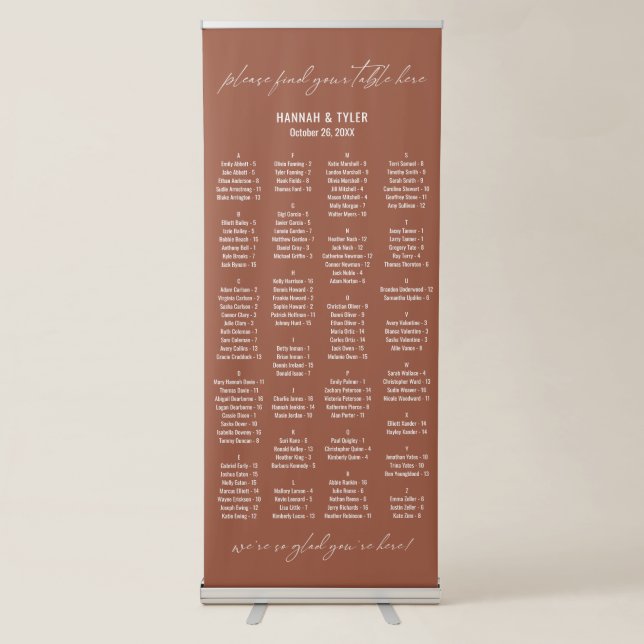 Alphabetical Seating Chart 128 Names Terracotta Retractable Banner (Front)
