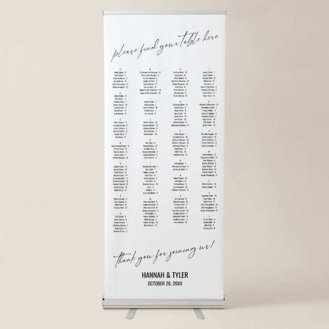 Alphabetical Seating Chart 170 Names Simple Retractable Banner (Front)