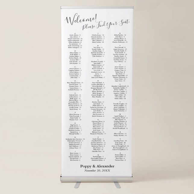 Alphabetical Seating Chart 170 Names Simple Retractable Banner (Front)
