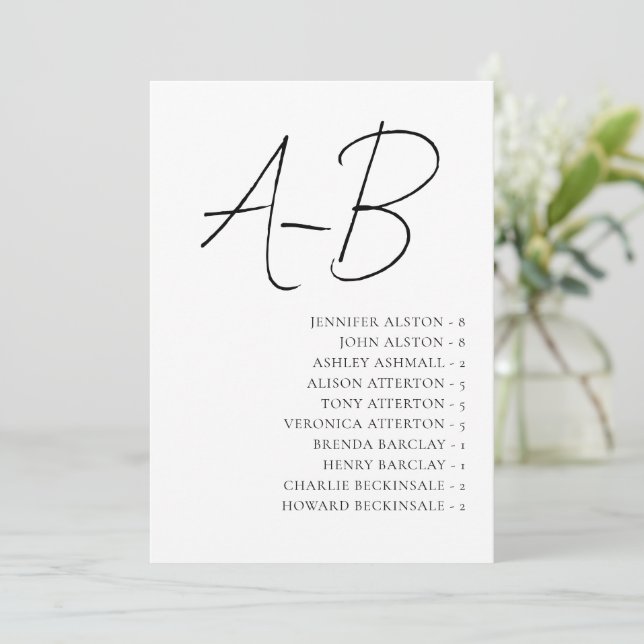 Alphabetical Seating Chart,Minimalist Wedding Card (Standing Front)
