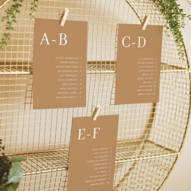 Alphabetical Terracotta Wedding Seating Chart Card (Creator Uploaded)