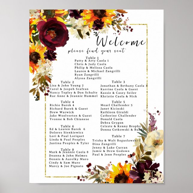 Alphabetical Wedding Seating Chart (Front)