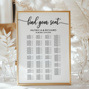 Alphabetical Wedding Seating Chart Elegant Faux Canvas Print