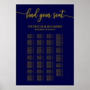 Alphabetical Wedding Seating Chart Gold Navy Blue