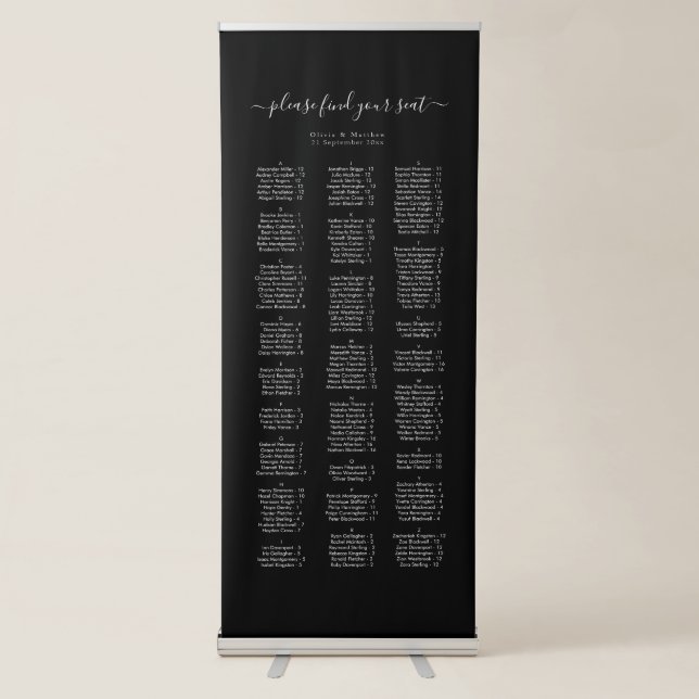 Alphabetical Wedding Seating Chart Luxury Modern  Retractable Banner (Front)