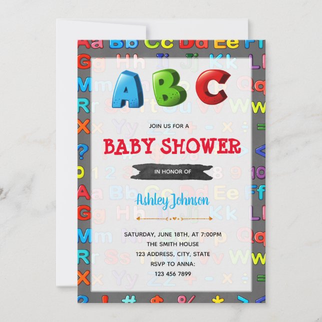 Alphabets baby shower invitation (Front)