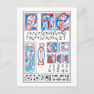Alphabets of Art Nouveau Style, Mucha Postcard