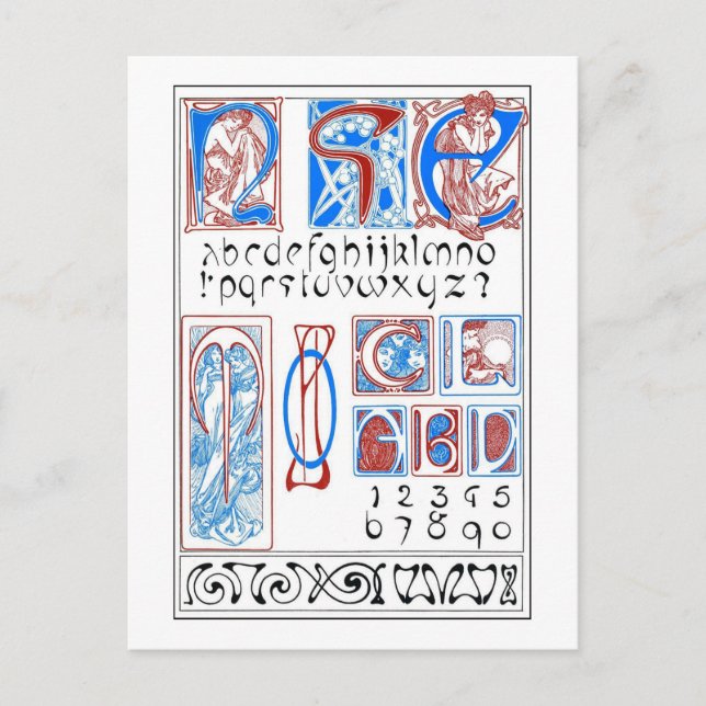 Alphabets of Art Nouveau Style, Mucha Postcard (Front)
