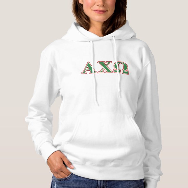 Alphi Chi Omega Green and Red Letters Hoodie (Front)