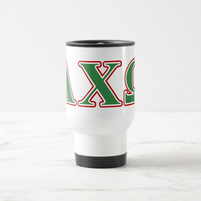 Alphi Chi Omega Green and Red Letters Travel Mug (Center)