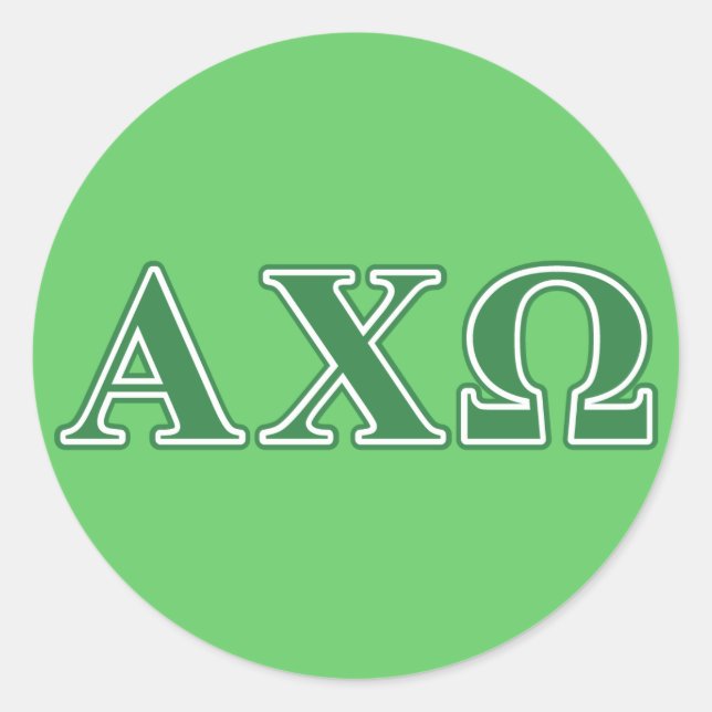 Alphi Chi Omega Green Letters Classic Round Sticker (Front)
