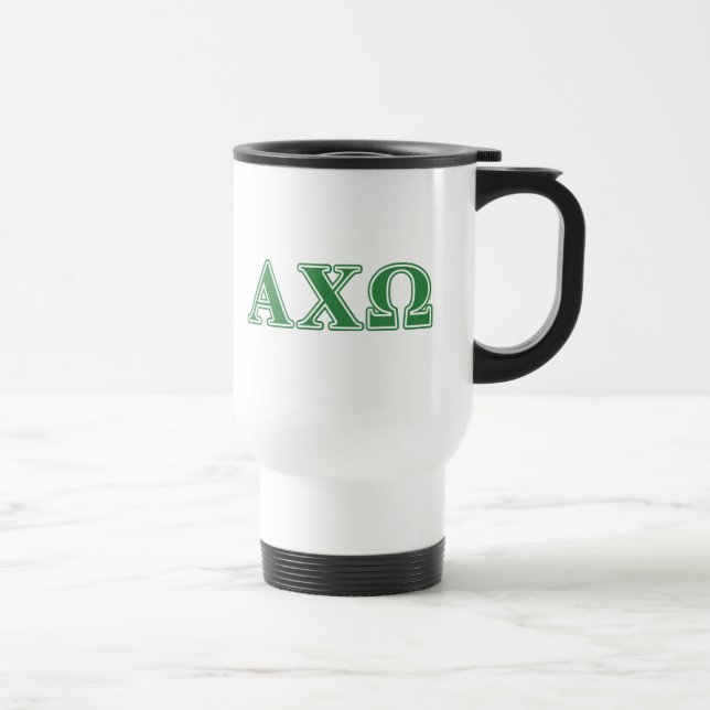 Alphi Chi Omega Green Letters Travel Mug (Right)