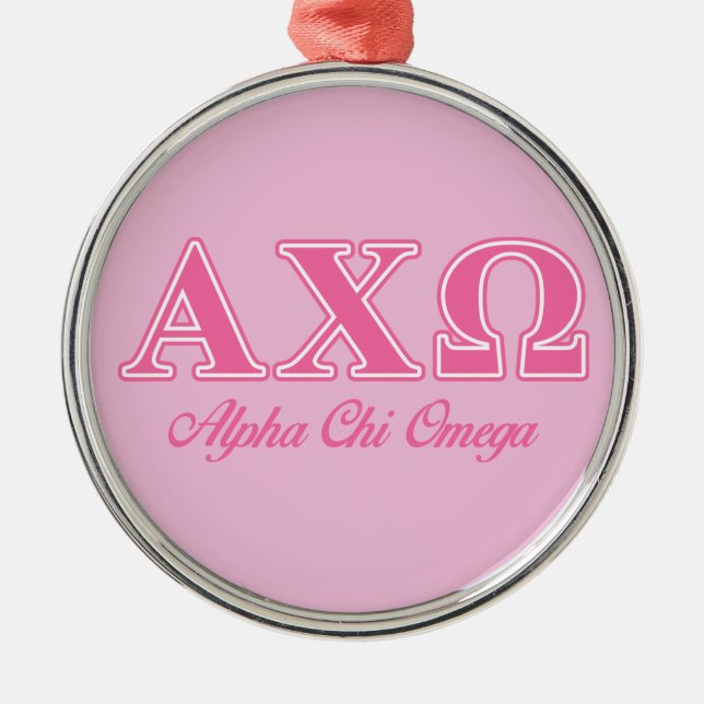 Alphi Chi Omega Pink Letters Metal Tree Decoration (Front)