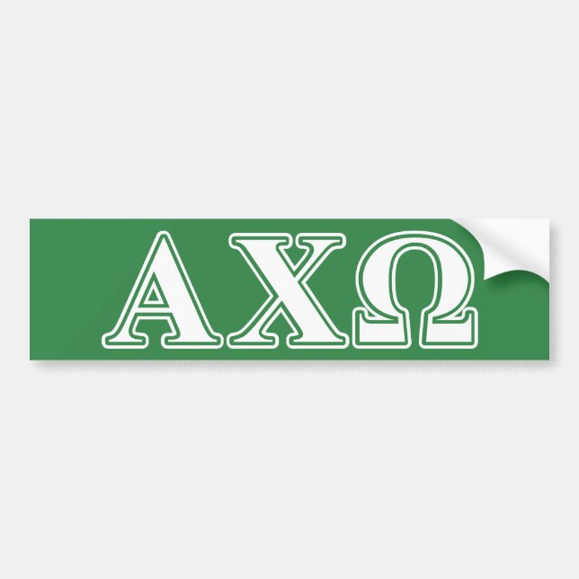 Alphi Chi Omega White and Green Letters Bumper Sticker (Front)