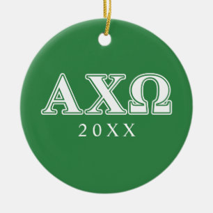 Alphi Chi Omega White and Green Letters Ceramic Tree Decoration