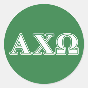 Alphi Chi Omega White and Green Letters Classic Round Sticker