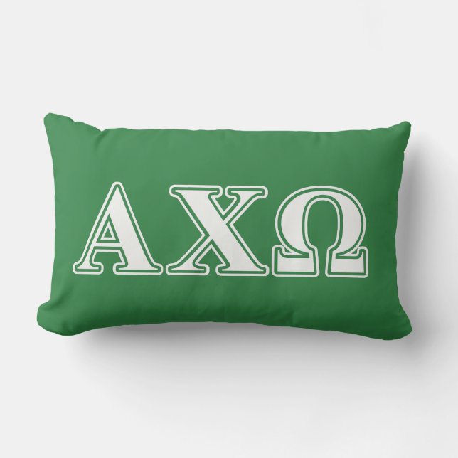 Alphi Chi Omega White and Green Letters Lumbar Cushion (Front)
