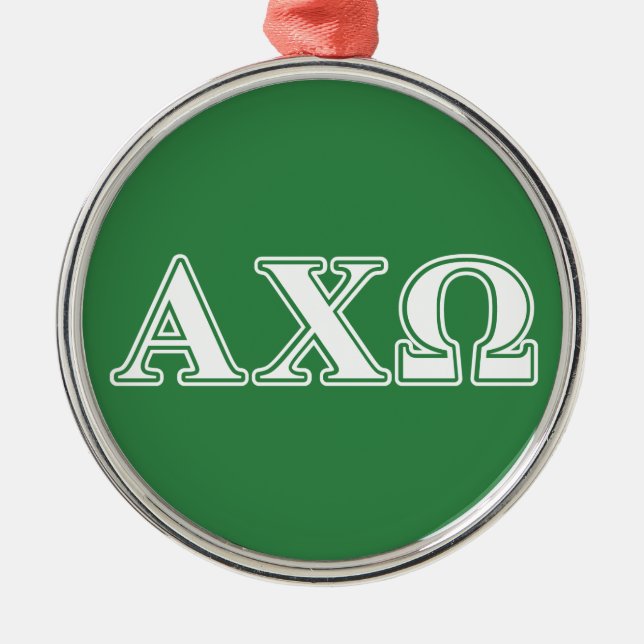 Alphi Chi Omega White and Green Letters Metal Tree Decoration (Front)