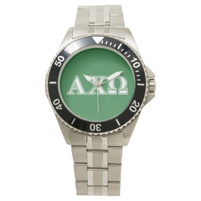 Alphi Chi Omega White and Green Letters Watch (Front)