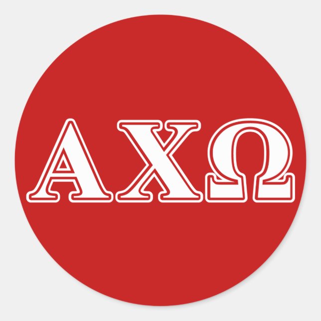Alphi Chi Omega White and Red Letters Classic Round Sticker (Front)
