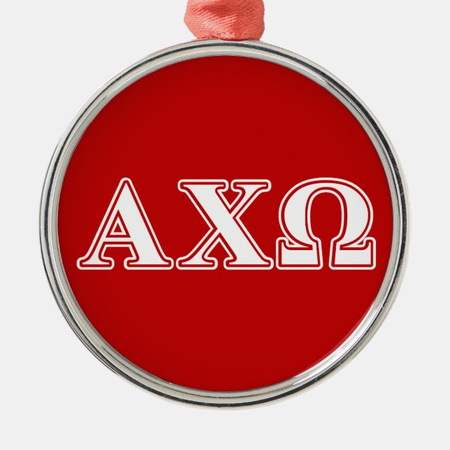 Alphi Chi Omega White and Red Letters Metal Tree Decoration (Front)