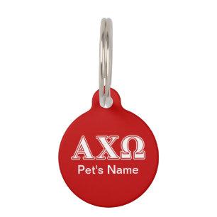 Alphi Chi Omega White and Red Letters Pet Tag
