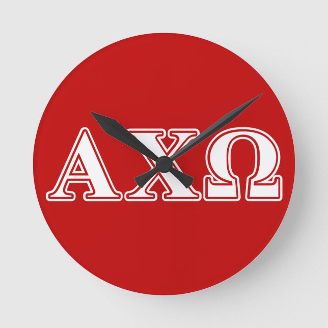 Alphi Chi Omega White and Red Letters Round Clock (Front)