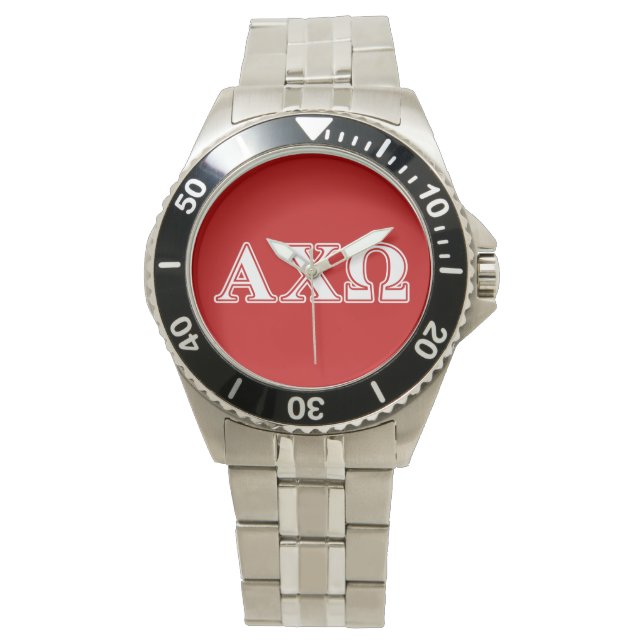 Alphi Chi Omega White and Red Letters Watch (Front)
