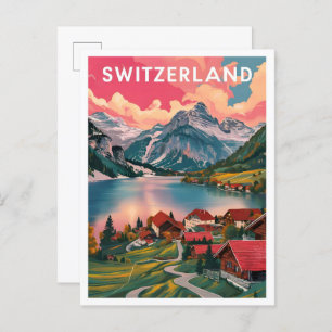 Alphine Switzerland Art Travel Illustration Postcard