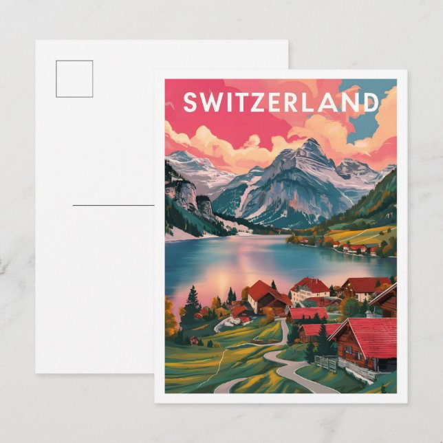 Alphine Switzerland Art Travel Illustration Postcard (Front/Back)