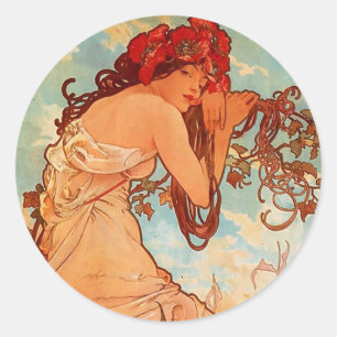 Alphons Mucha  Summer Classic Round Sticker