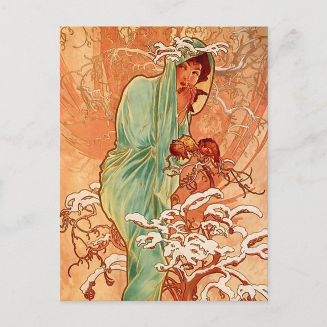 Alphons Mucha - The four season - Winter Postcard (Front)