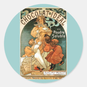Alphonse (Alfons) Mucha Chocolat Ideal Classic Round Sticker