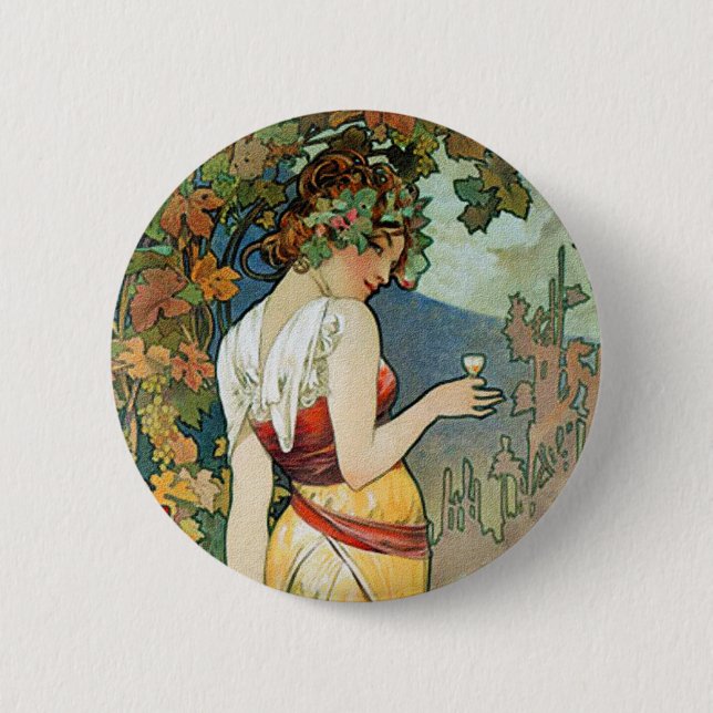 Alphonse (Alfons) Mucha: Cognac - Art Nouveau 6 Cm Round Badge (Front)