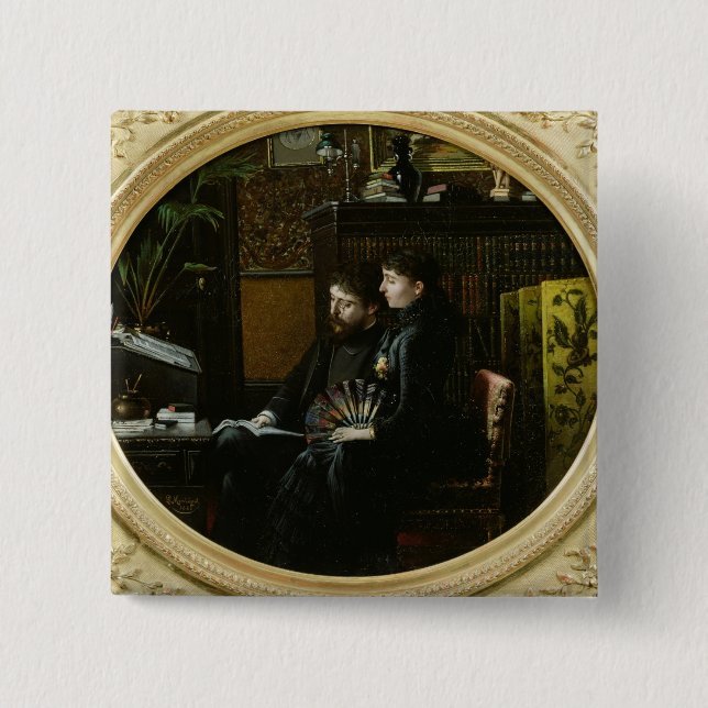 Alphonse Daudet  and his Wife in their Study 15 Cm Square Badge (Front)