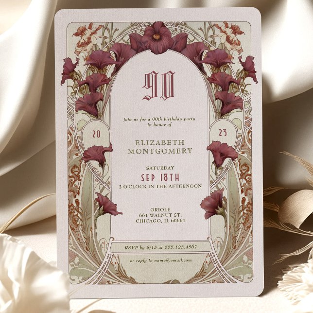Alphonse Mucha 90th Birthday Art Nouveau Foliage Invitation (Creator Uploaded)