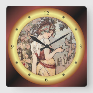 Alphonse Mucha ~ Affiche Cognac ~ Cognac Ad ~ 1899 Square Wall Clock